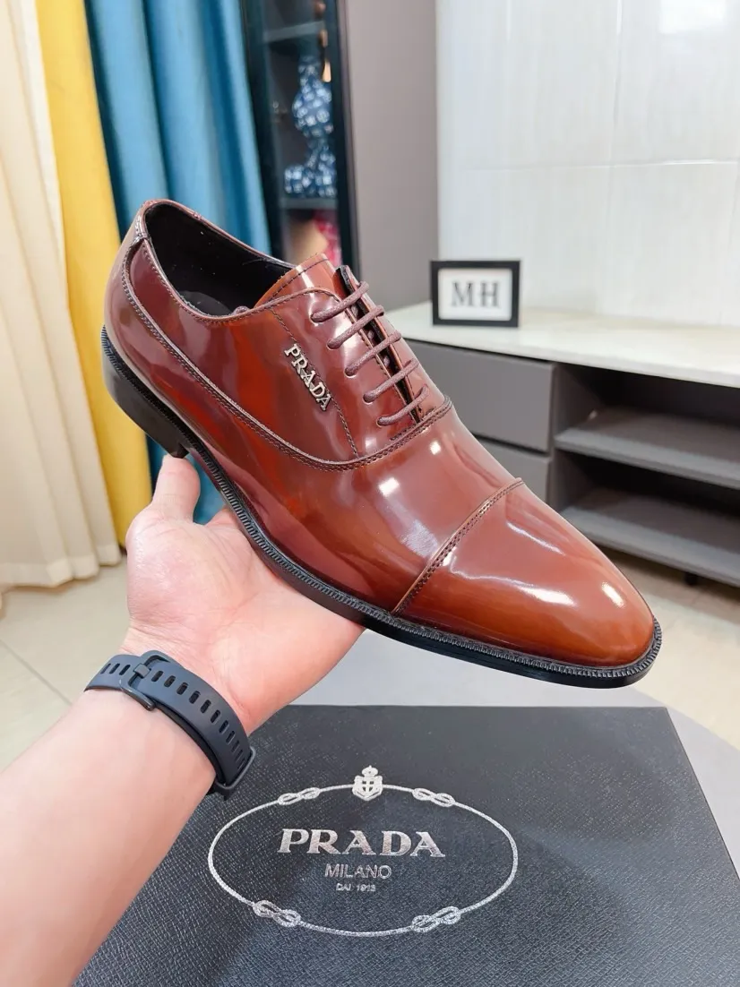 Men's shoes 💰540🌹🌹【PRADA Leather Shoes】Top purchasing agent Original imported Italian custom cowhide leather surface, fully imported water-dyed breathable cowhide lining, original factory special molded sole super comfortable, size: 38-44